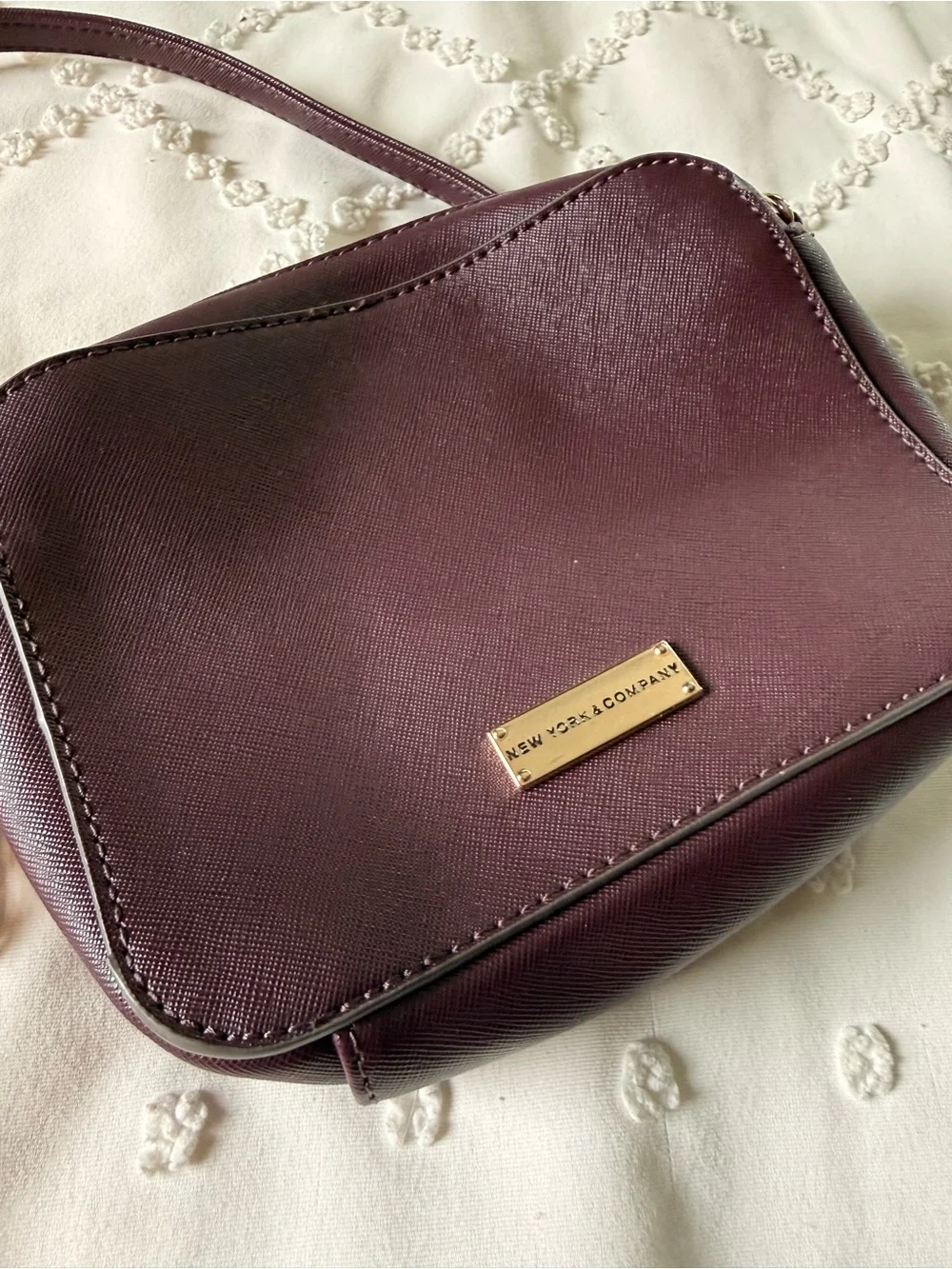 New York & Company Women’s Burgundy Crossbody Bag with Golf Accent